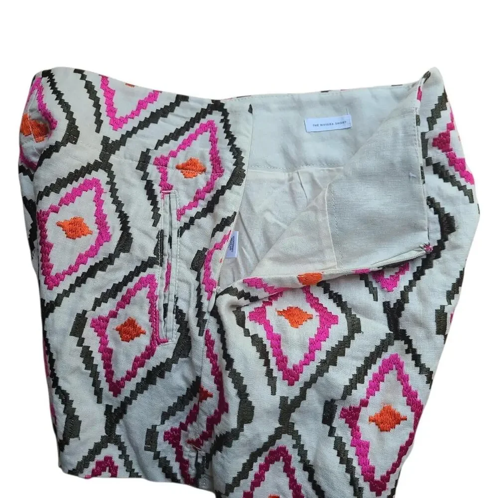Ann Taylor LOFT Riviera Shorts Size 2 Embroidered Ikat Linen Blend Boho Summer